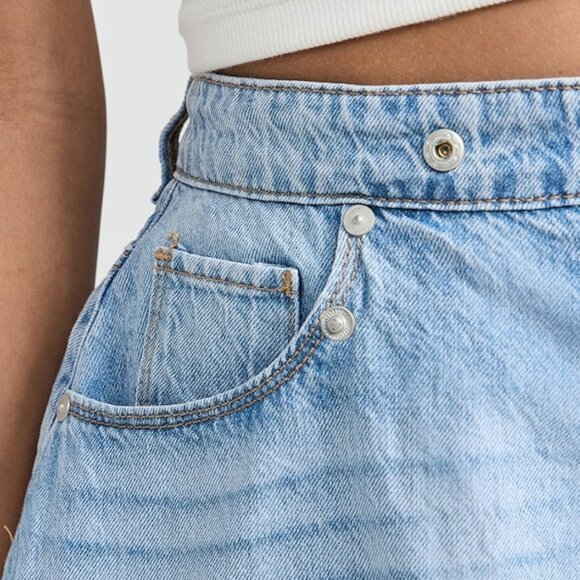 New Premium 100% Cotton Fold Over Denim Jean Shorts Wide Leg Flare High Low Rise - Picture 11 of 14